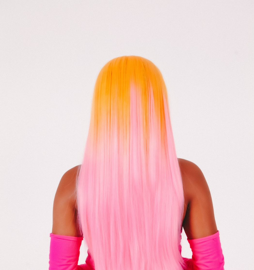 orange pink wig