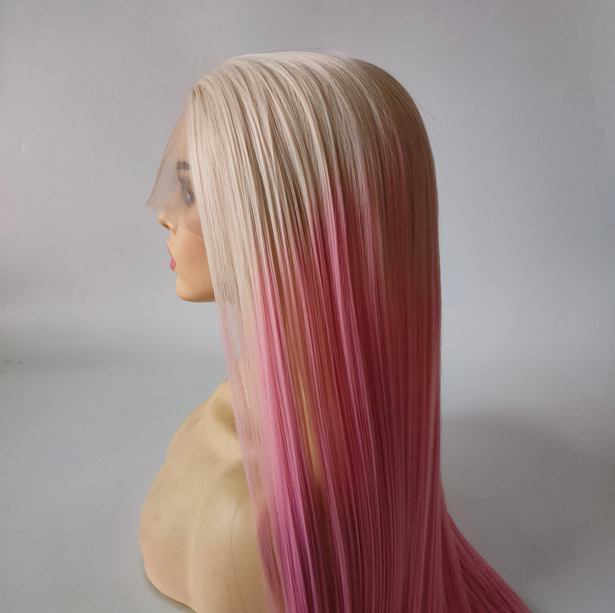 Blonde pink long straight wig